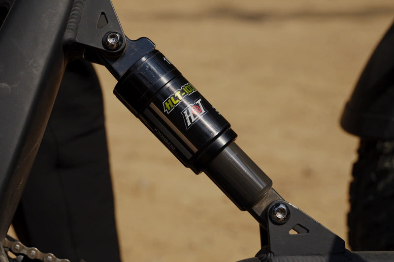 Close-up of a suspension fork on flektrike with a blurred background