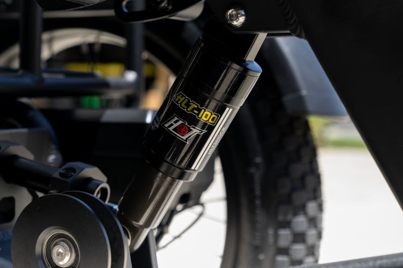 Close-up of the aluminum alloy oil
Shock absorber on the FlekTrike Pro
All-Terrain Tilting eTrike.