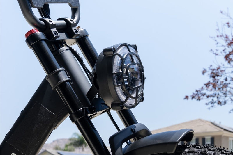 LED headlight of the FlekTrike Pro All-
Terrain Tilting eTrike.
