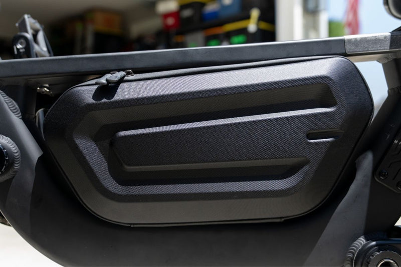 Close-up of the storage bag on the
FlekTrike Pro All-Terrain Tilting
eTrike.
