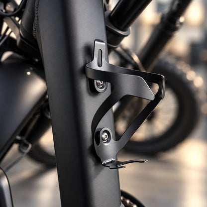 FlekTrike Pro All-Terrain Tilting eTrike with a black bottle holder mounted securely on the frame.