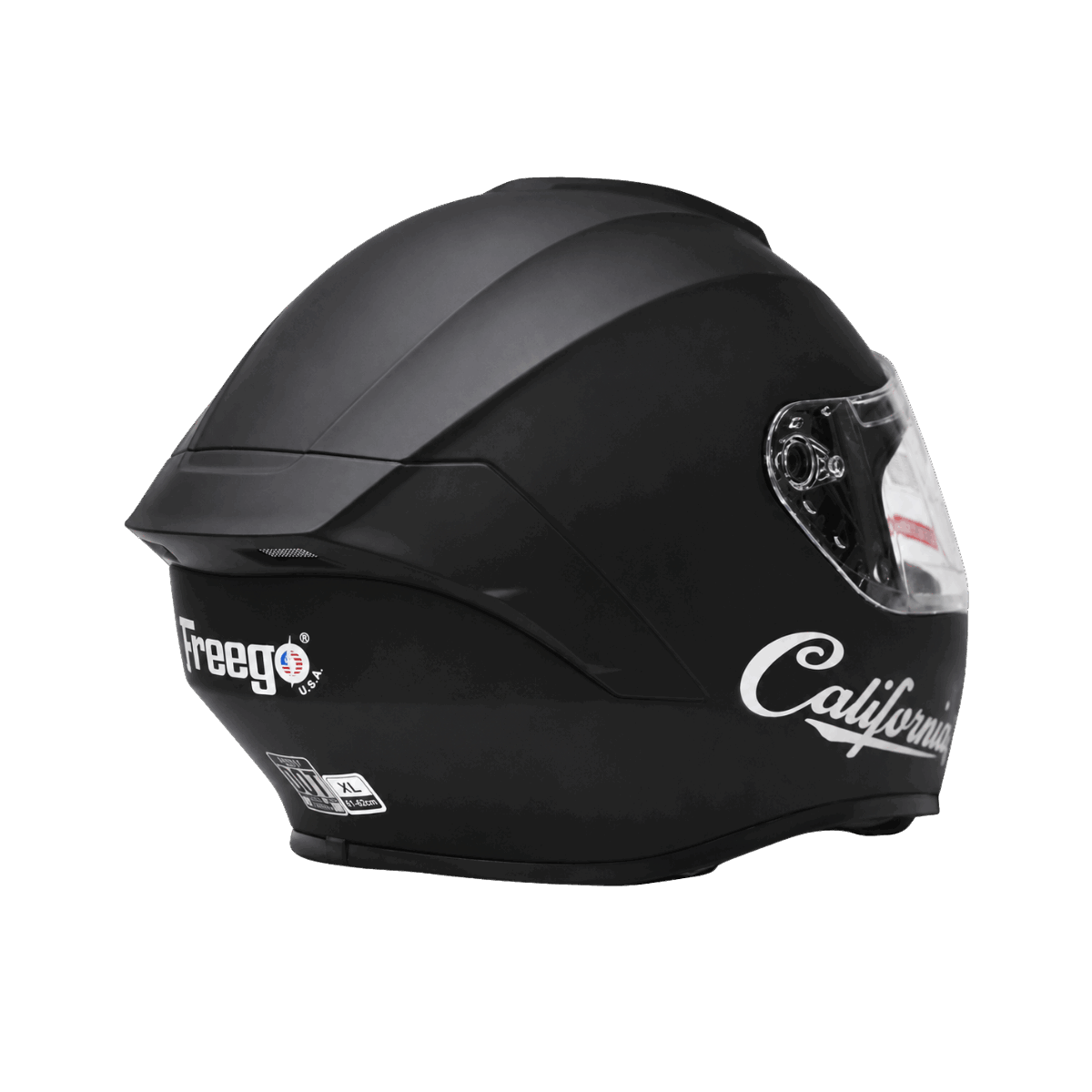 Freego California matte black motorcycle helmet back view