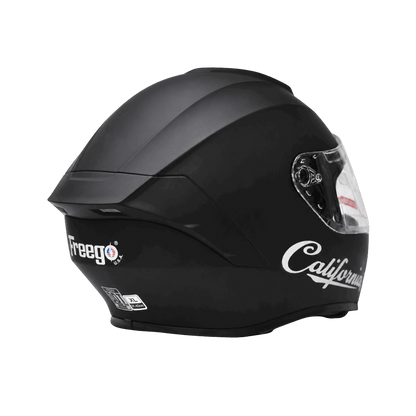 Freego California matte black motorcycle helmet back view