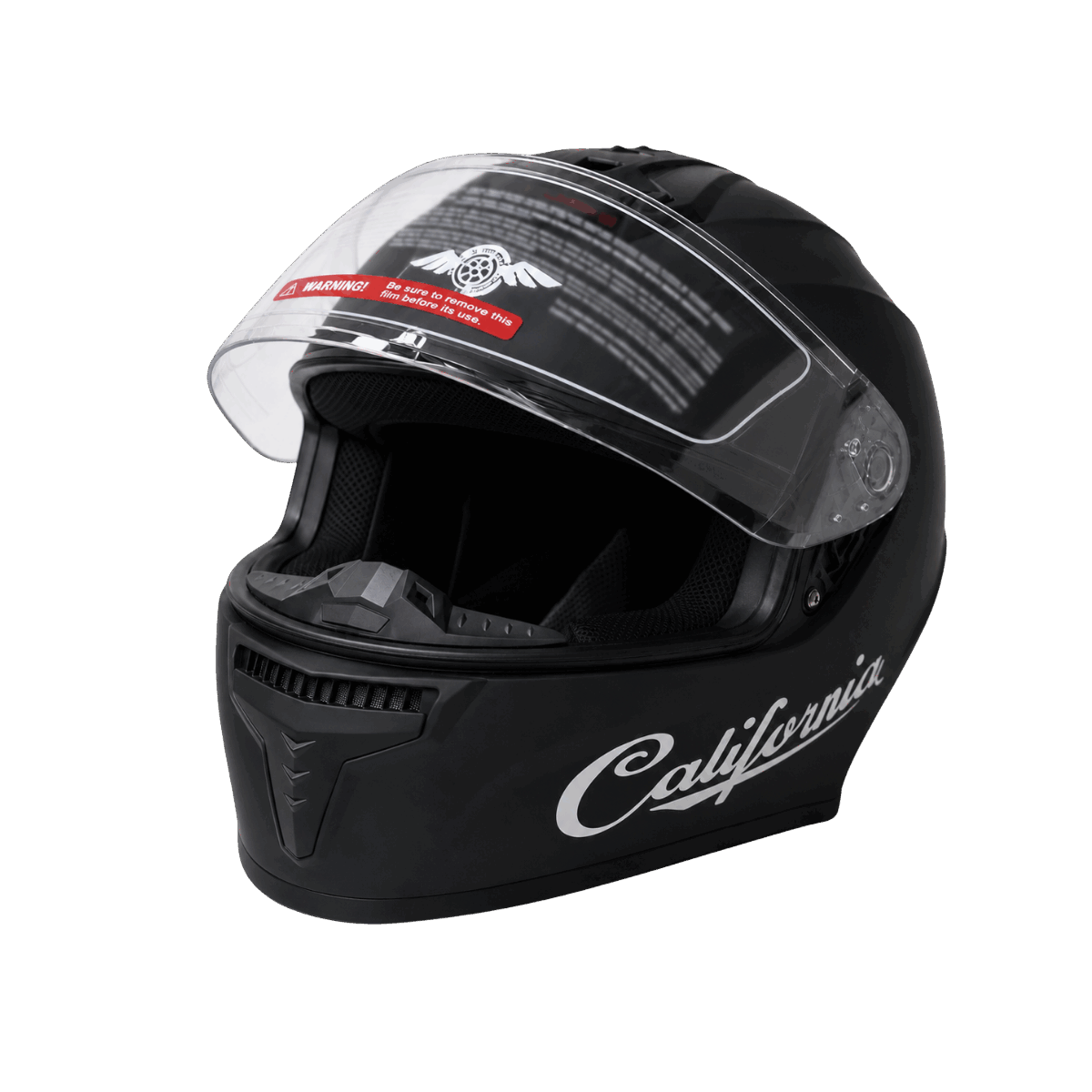 Freego California matte black motorcycle helmet open visor front view