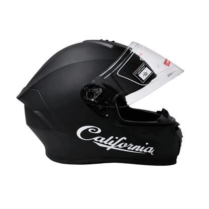 Freego California matte black motorcycle helmet open visor view

